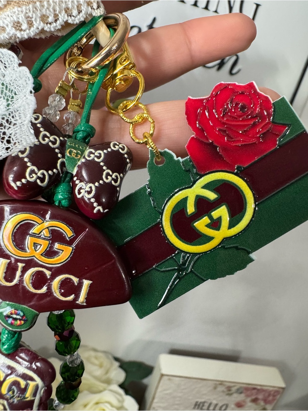 Green & Tan Fancy Phone/Key/Bag Chain #P1111 - Picture 6 of 13